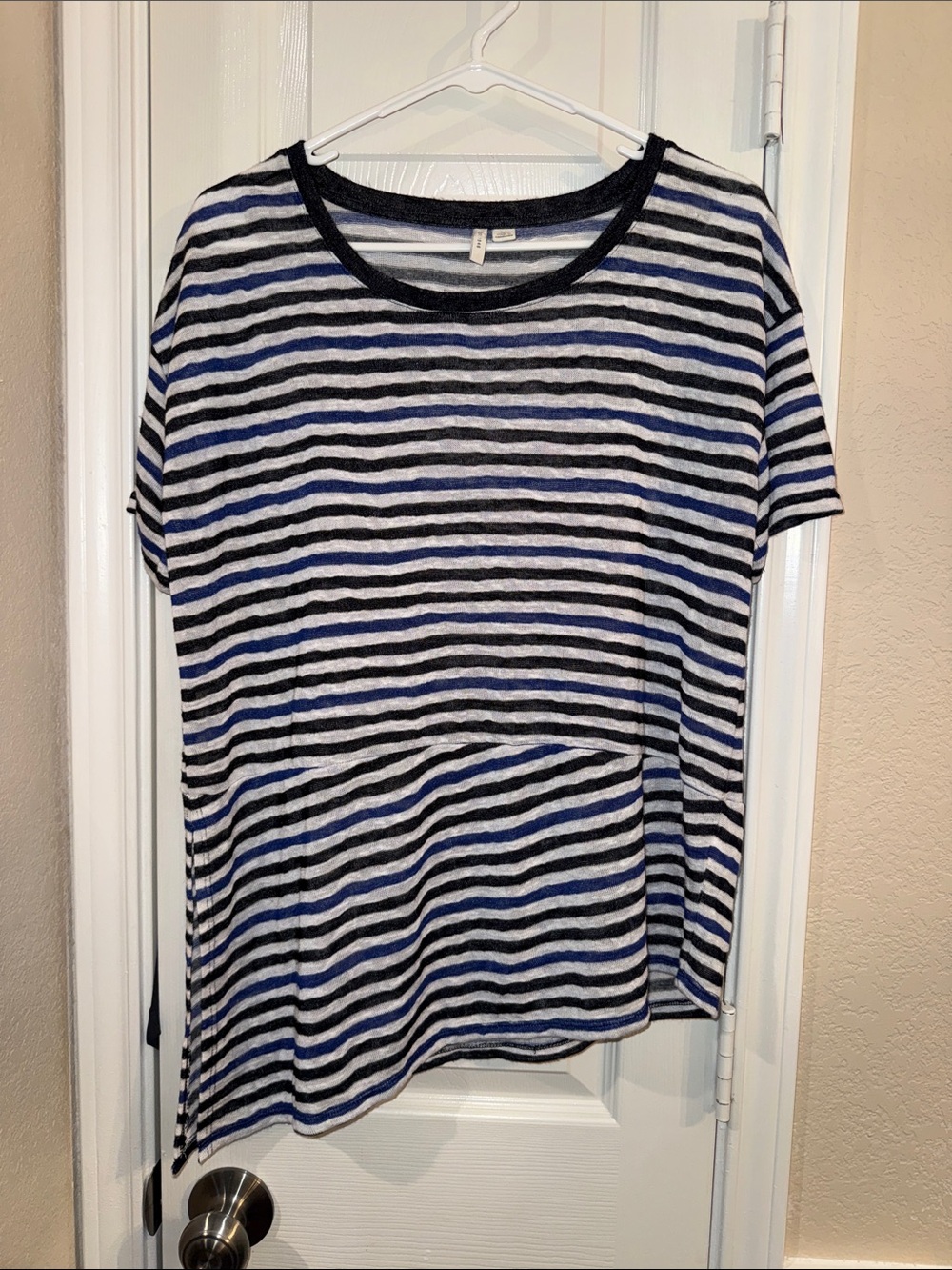 Striped Short-Sleeve Crewneck Tee in Black, Gray & Blue